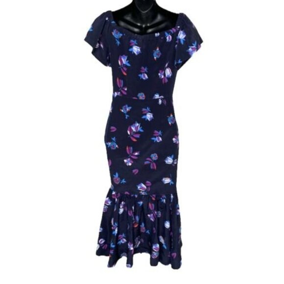 Rebecca Taylor Bell Flower Off the Shoulder Ruffle Midi Dress Size 0 RETAIL $389 - Picture 4 of 9